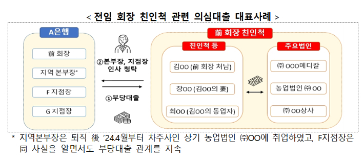 2024년 지주･은행 등 주요 검사를 통해 확인한 우리금융의 전임 회장 친인척 관련 의심대출 대표사례. 금융감독원 제공