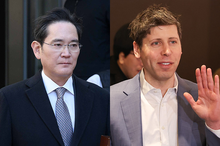 이재용 삼성전자 회장(왼쪽), 샘 올트먼 오픈AI CEO. 박종민 기자·연합뉴스