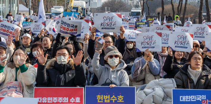 부산 세계로교회 손현보 목사가 주도하는 집회.
