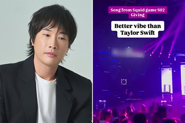 정재일 음악 감독(왼쪽)은 시즌2 인기에 대해 "사실 스튜디오 안에만 있어서 반응을 피부로 와닿지는 않는다"고 웃었다. 해외 클럽에서 '둥글게 둥글게'가 흘러나온다는 질문에 대해선 "듣기만 했고 찾아보지는 않았다"고 말했다. 넷플릭스 제공·온라인 커뮤니티 캡처