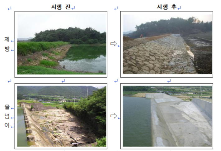수리시설개보수 사업 시행 전후 비교. 농식품부 제공
