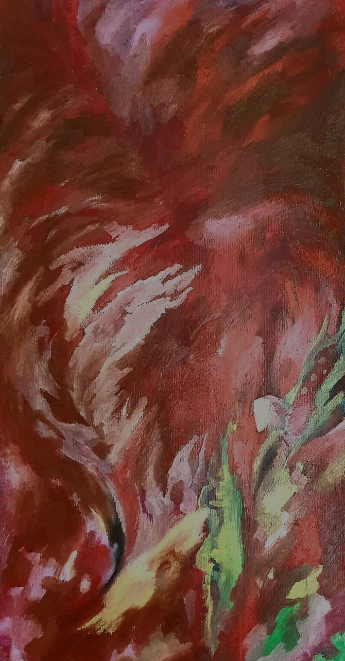 홍효, 플로우(2024), 캔버스에 오일파스텔, 49x25cm. 홍효 작가 제공