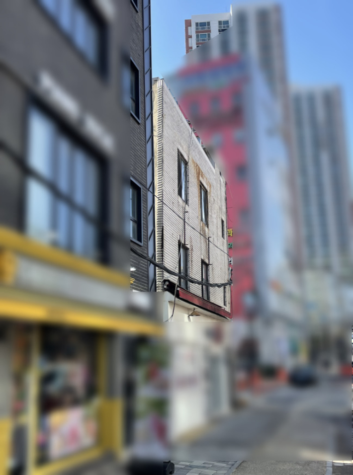 지난해 12월 13일 광주 남구 방림동 한 건물이 기울었다는 민원이 광주 남구에 접수됐다. 광주 남구청 제공