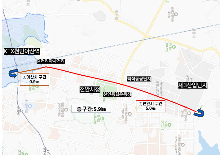 천안시 자율주행차 시범운행지구 지형도. 천안시 제공