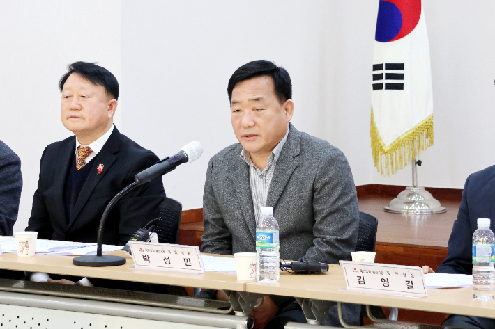 국민의힘 울산시당이 21일 개최한 2025년 제2차 운영위원회에서 박성민 신임 시당위원장이 발언하고 있다. 국민의힘 울산시당 제공