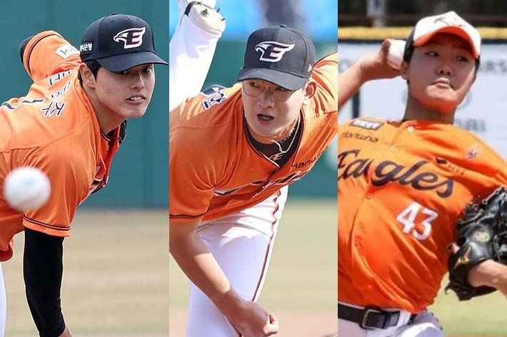 왼쪽부터 한화 문동주, 김서현, 정우주. 연합뉴스·한화 이글스 제공