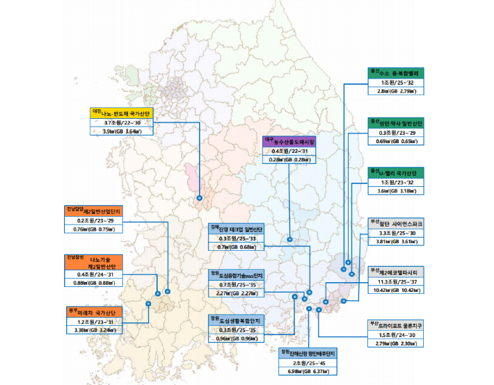 국가·지역전략사업 선정지 15곳. 국토교통부 제공