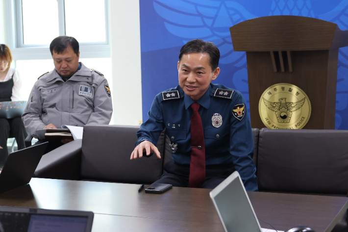 김수영 청장 기자 간담회 모습. 제주경찰청 제공