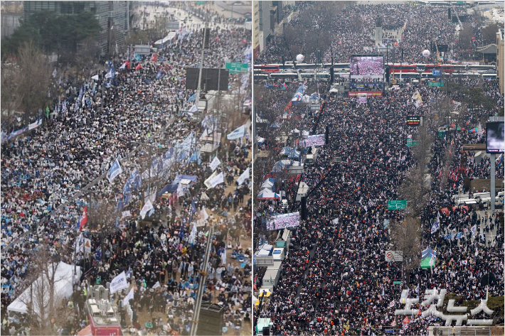 지난 1일 오후 서울 안국역과 광화문역 일대에서 윤석열 대통령 탄핵을 둘러싼 찬반 집회가 열리고 있다. 류영주 기자