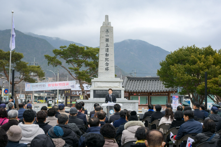  노관규 시장이 3·1절 기념식에서 발언하고 있다. 순천시 제공