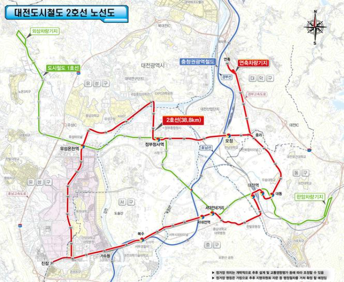 대전 도시철도 트램 노선도. 대전시 제공