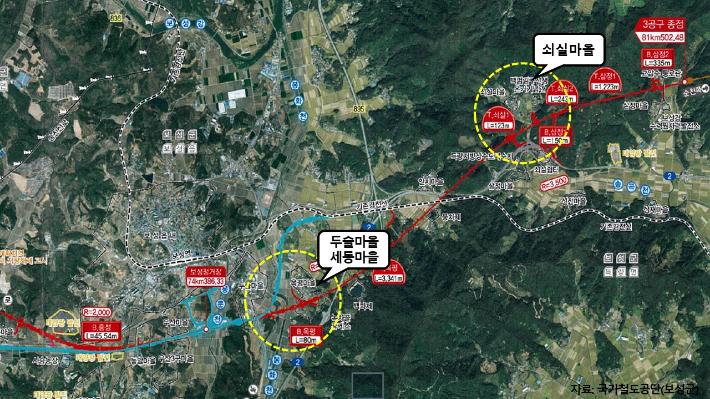 광주 송정~순천 철도건설사업 구간 중 3구간 계획선로. 전남도의회 제공 
