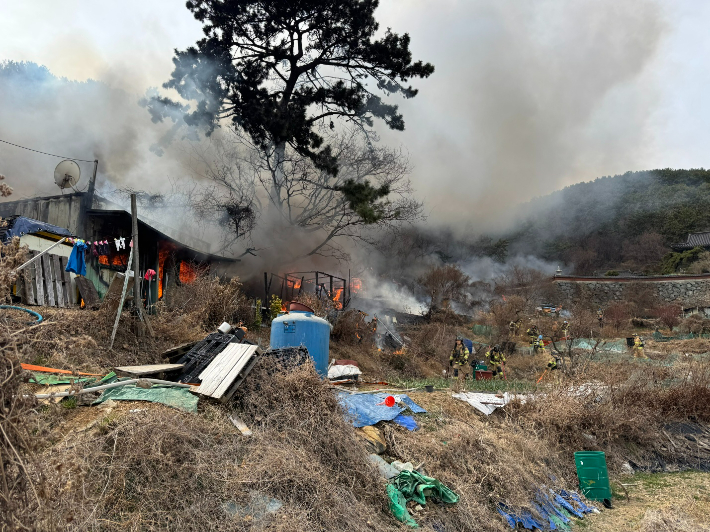 13일 오후 1시쯤 부산 사하구 구평동 봉화산에서 불이 나 2시간 20여 분만에 꺼졌다. 부산소방재난본부 제공