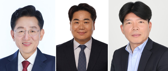 아산시장 재선거에 출마한 국민의힘 전만권, 더불어민주당 오세현, 새미래민주당 조덕호 후보(왼쪽부터). 후보측 제공