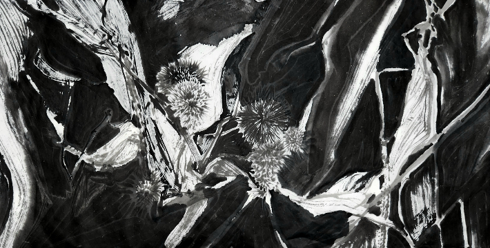 서정연, 빈들에 마른 풀 같이,  한지에 먹, 68 × 34cm, 2023. 서 작가 제공