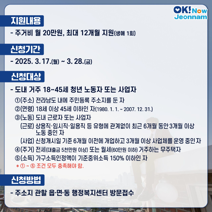 청년취업자주거비 관련 카드뉴스. 전남도 제공