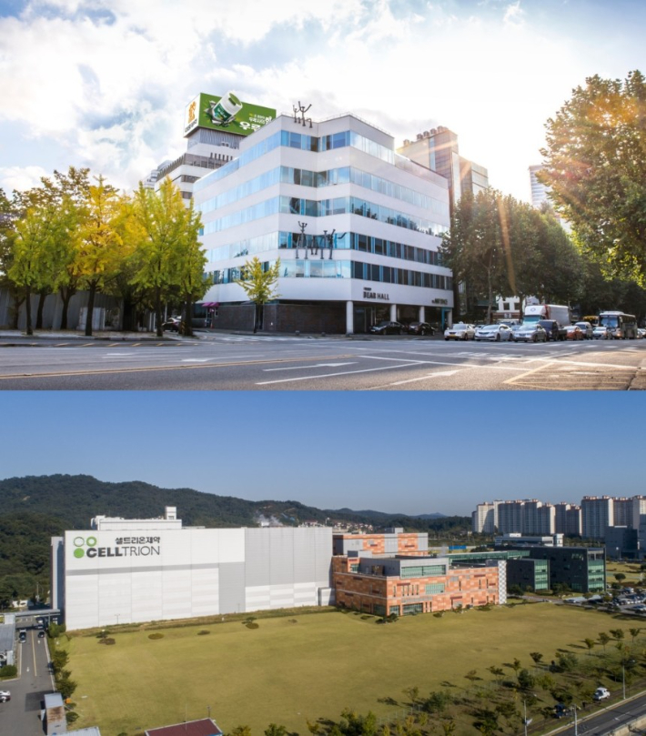 대웅제약(위), 셀트리온제약 전경. 대웅제약·셀트리온제약 제공