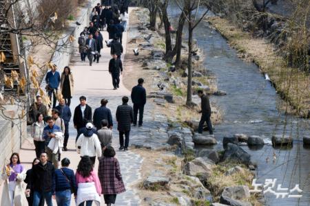 봄날씨에 산책하는 시민들