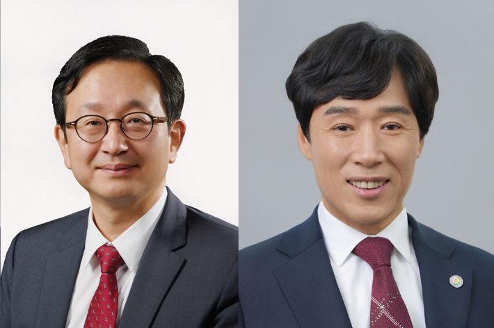 단일화 방식에 전격 합의한 정승윤, 최윤홍 후보(왼쪽부터). 각 후보 측 제공