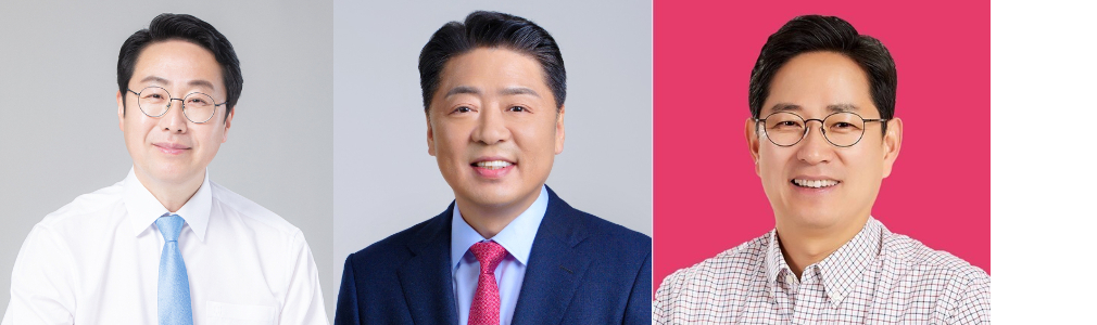 내년 부산 남구청장 출마설이 나오고 있는 박재범 더불어민주당 남구지역위원장. 현 오은택 남구청장. 현 남구 박수영 국회의원. 의원실 등 제공