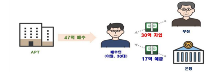 차입금을 활용한 편법 증여 의심 사례. 국토교통부 제공