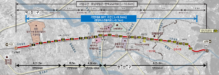 전주 기린대로 BRT 위치도. 전주시 제공