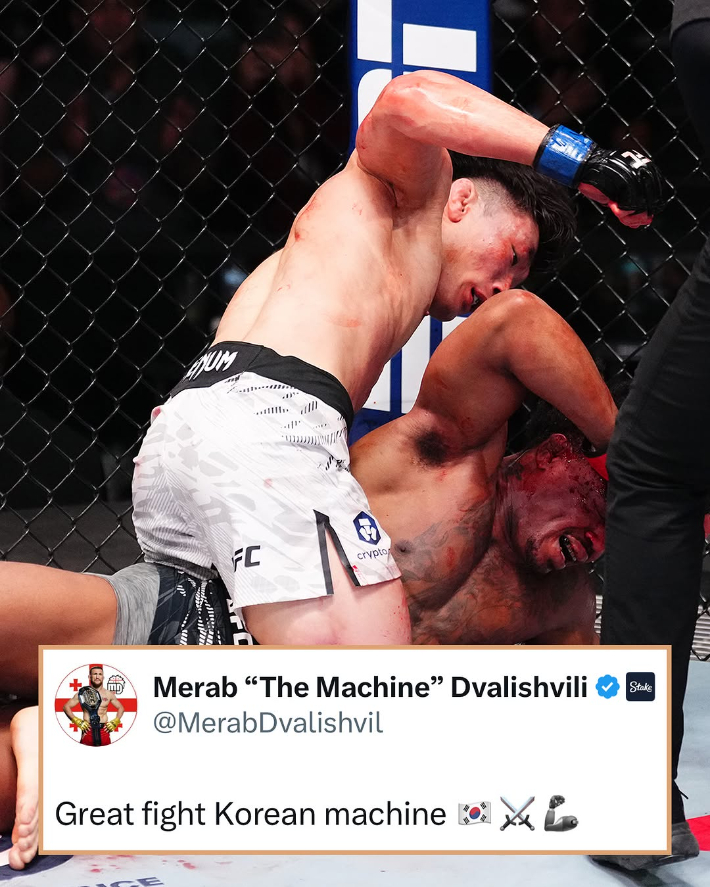 현 UFC 밴텀급(61.2kg) 챔피언 메랍 드발리쉬빌리도가 자신의 SNS(X)에 이창호의 경기력을 칭찬하는 글을 올렸다. 매랍 드발리쉬빌리도 X 및 UFC 코리아 인스타그램 캡처
