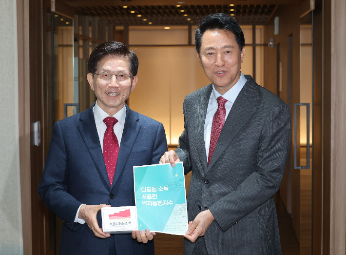 회동 마친 김문수 전 장관-오세훈 시장. 연합뉴스