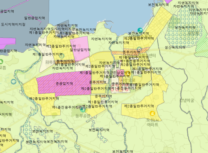제주시 삼화지구 용도지역별 표시도. 제주도 공간포털