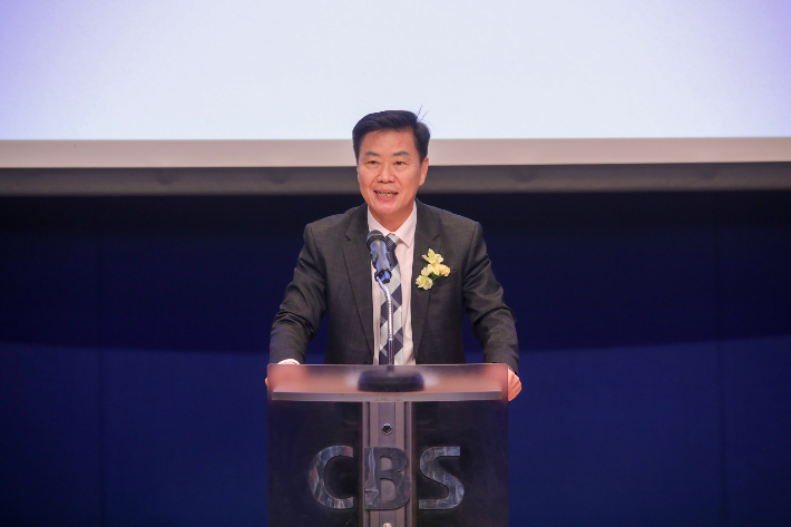 전북CBS 이균형 대표가 30일 취임 감사예배에서 취임사를 하고 있다. 전북CBS