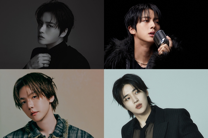 왼쪽부터 시계 방향으로 김재중, 진, 재찬, 백현. 각 소속사 제공