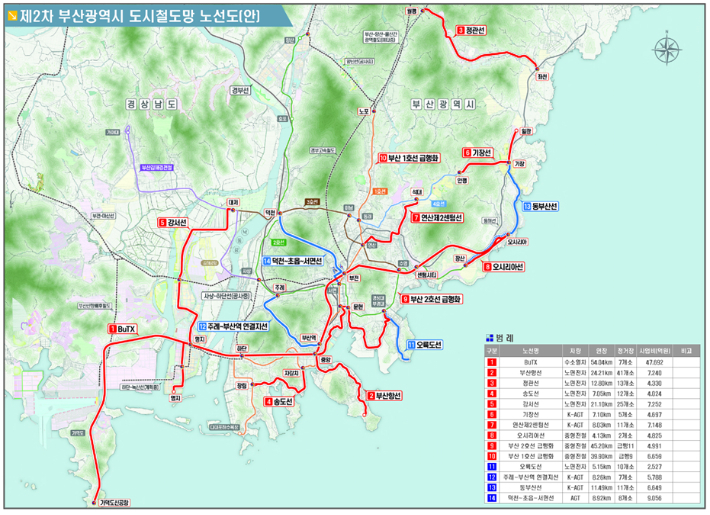 제2차 부산시 도시철도망 노선도(안). 부산시 제공