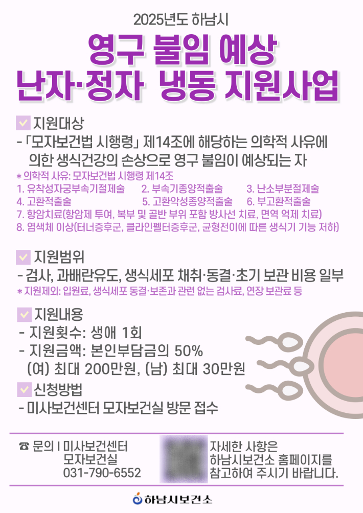 '영구 불임 예상 난자·정자 냉동 지원사업' 홍보 포스터. 하남시 제공