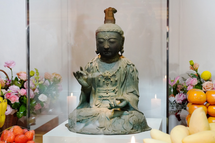 서산 부석사로 돌아온 금동관세음보살좌상. 서산시 제공