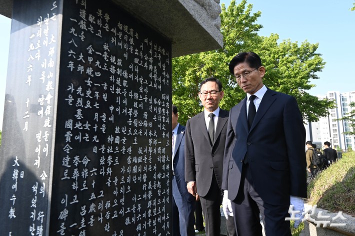 김문수, 독립유공자 김태련·김용해 지사 묘역 참배