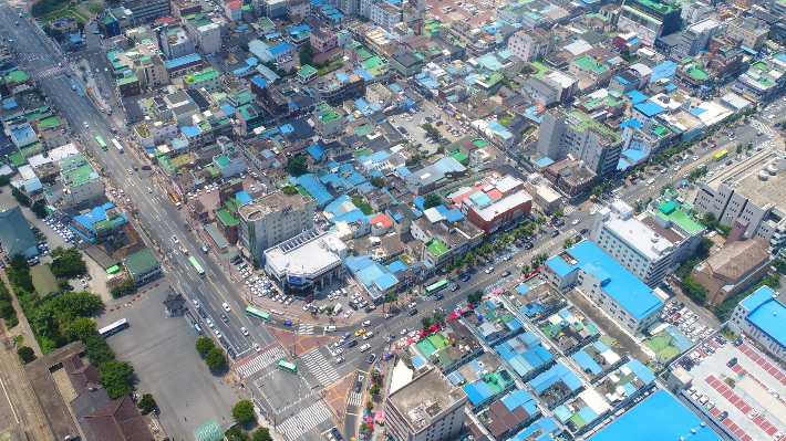 경주시 도심 전경. 성매매집결지인 일명 '적산지대'가 있었다. 독자 제공