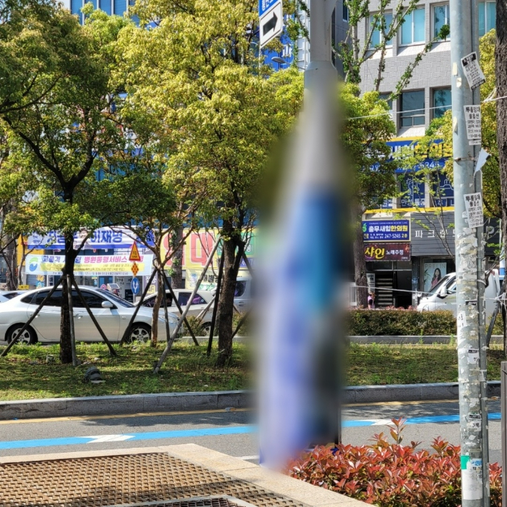 지난 12일 부산 서구 노상에 게시된 대통령선거 현수막이 훼손됐다. 부산경찰청 제공