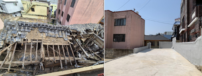 왼쪽부터 철거 전 빈집이 방치돼 있는 모습과 철거 후 정비된 모습. 부산 동구청 제공 