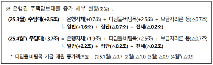 은행권 주담대 증가 세부 현황. 금융위원회 제공