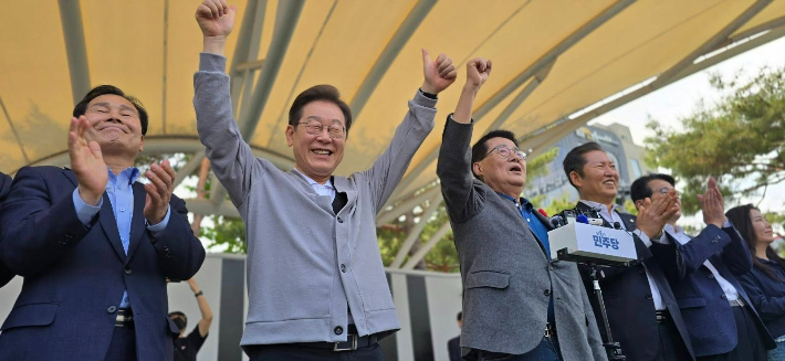 이재명 후보의 지난주 전남지역 방문. 박지원 의원실 제공 