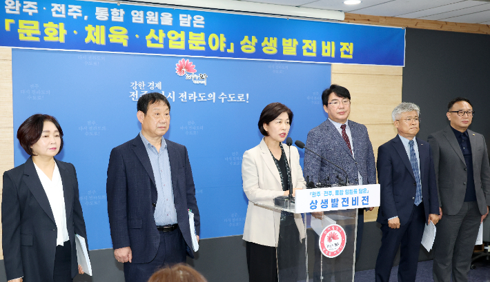 노은영 전주시 문화체육관광국장이 15일 완주-전주 상생 발전 비전을 발표하고 있다. 전주시 제공