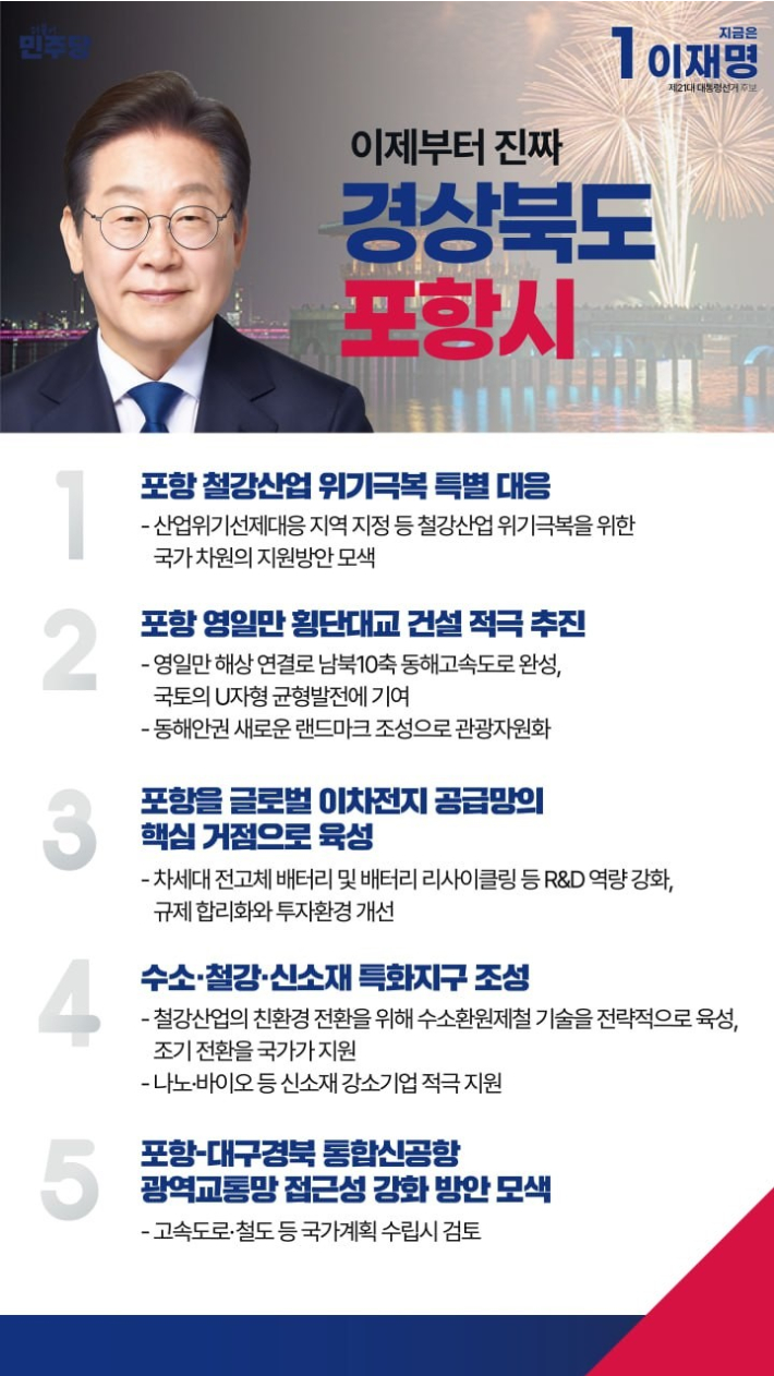 이재명 후보, 철강위기 극복 특별 대응 등 포항 공약 발표