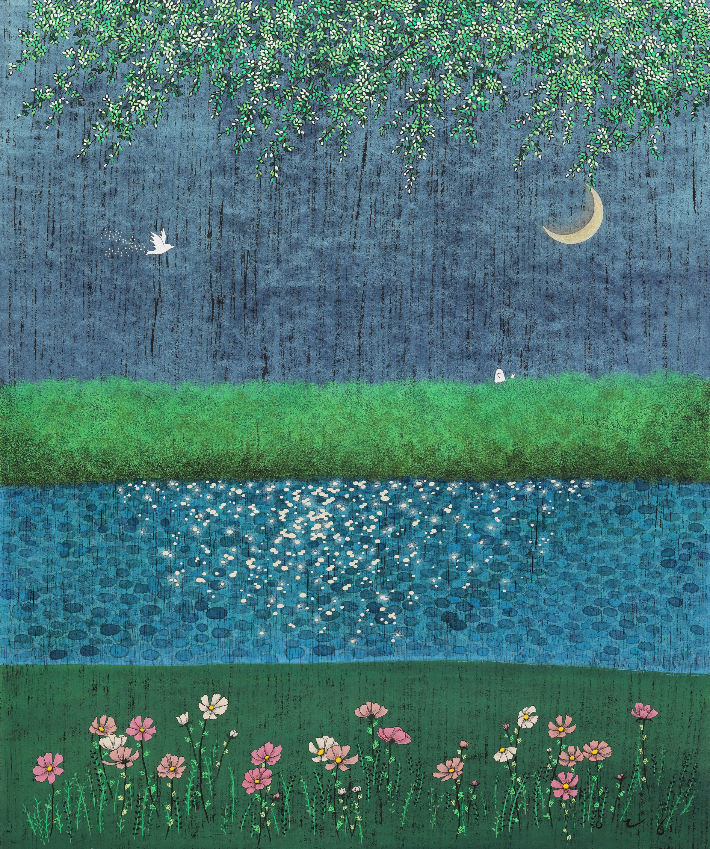 이영지, '속삭이는 목소리로', 72.7X60.6cm, 장지 위에 분채, 2025. 선화랑 제공