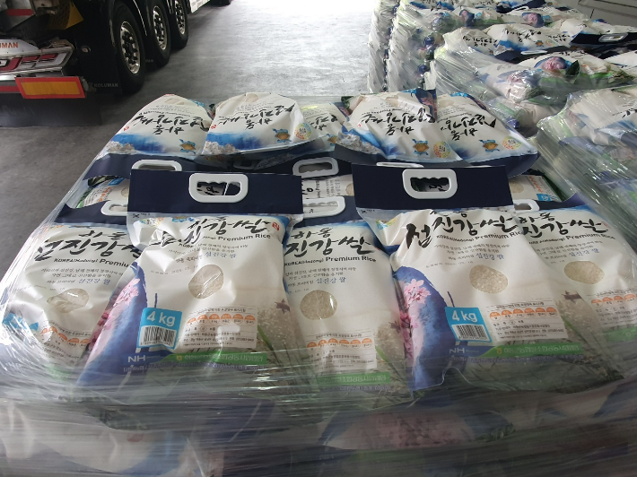 일본으로 수출하는 하동쌀. 경남도청 제공 