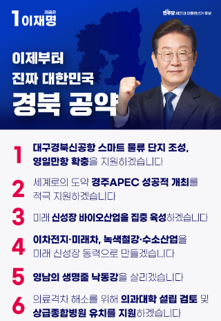 이재명 후보의 경북 공약. 더불어민주당 경북도당 제공