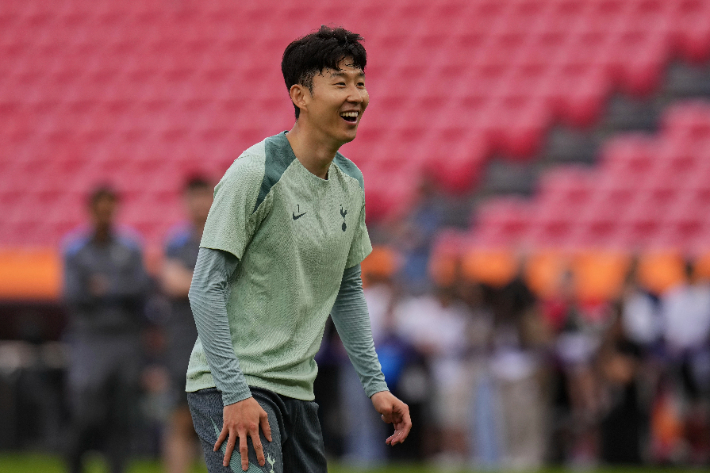 UEL 결승 앞두고 훈련하는 손흥민. 연합뉴스