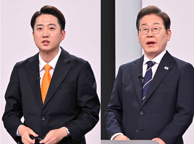 더불어민주당 이재명 후보와 개혁신당 이준석 후보가 지난 18일 중앙선거방송토론위원회 주관 제21대 대통령선거 후보자토론회에서 발언하고 있다. 국회사진취재단