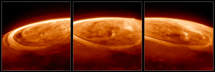 미국항공우주국(NASA)에서 공개한 목성의 오로라 관측 결과물. NASA, ESA, CSA, STScI