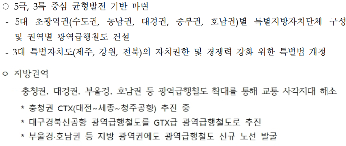 더불어민주당 이재명 후보 공약(위, 5극 3특 중심 균형발전 기반 마련)과 국민의힘 김문수 후보 공약(지방권역 광역급행철도). 각 후보 공약 캡처