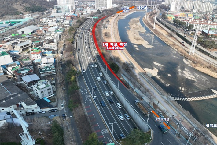 대구시, 신천대로 성북교-침산교 구간 1개 차로 확장 공사